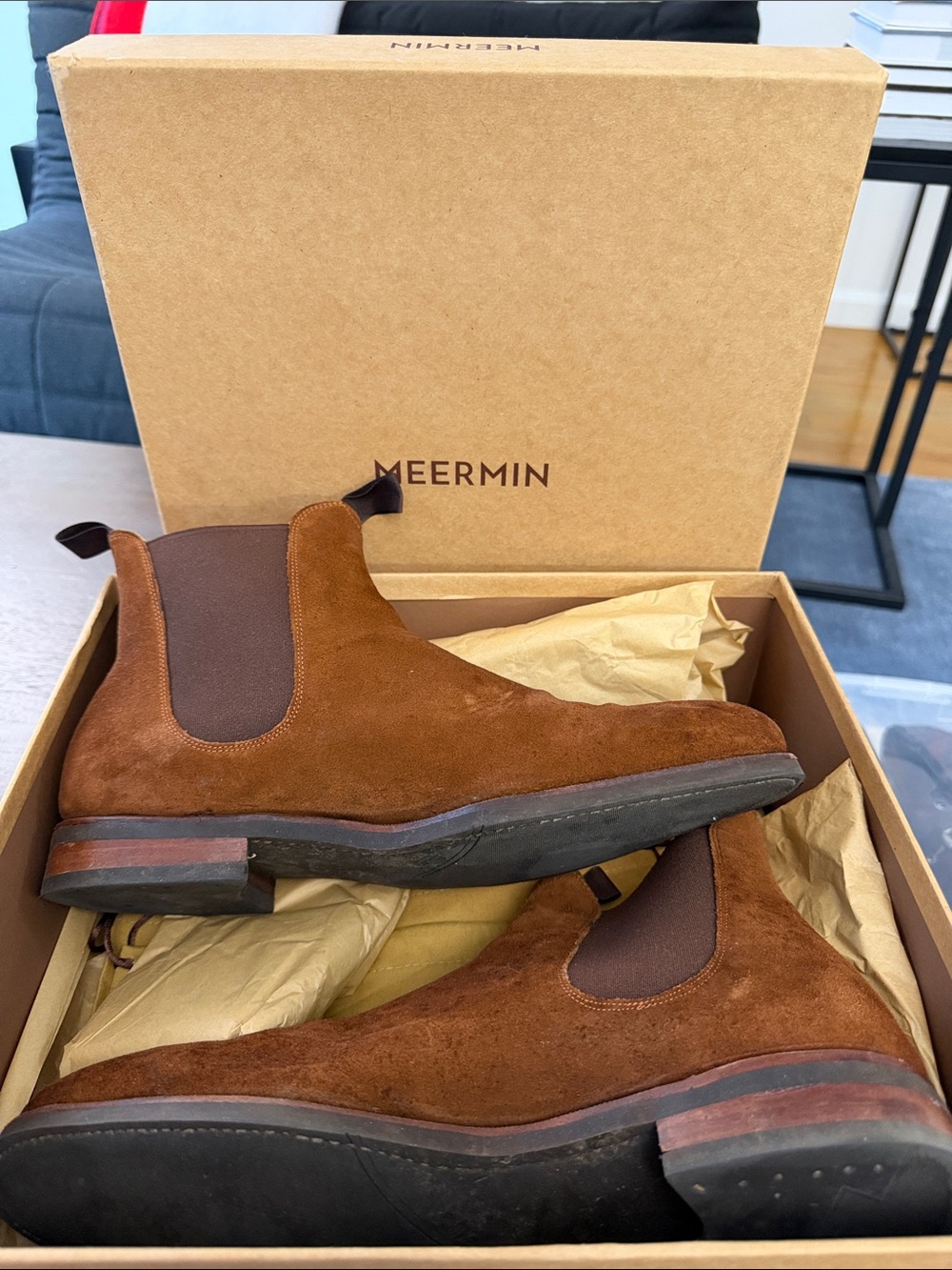 Meermin Men’s Tan Brown Suede Chukka Chelsea Boots
